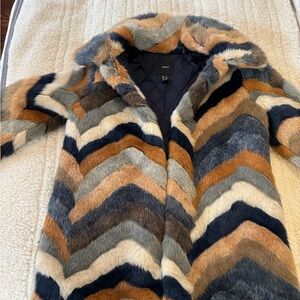 Forever 21 Multicolor Chevron Faux Fur Coat